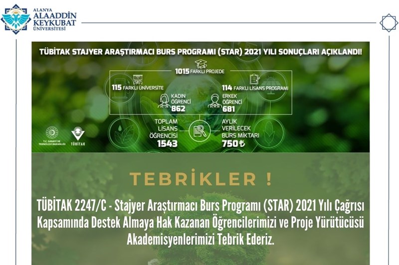 TÜBİTAK Stajyer Araştırmacı Burs Programı (STAR) 2021 Yılı Sonuçları Açıklandı !